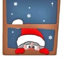 Santa peeking in a window.