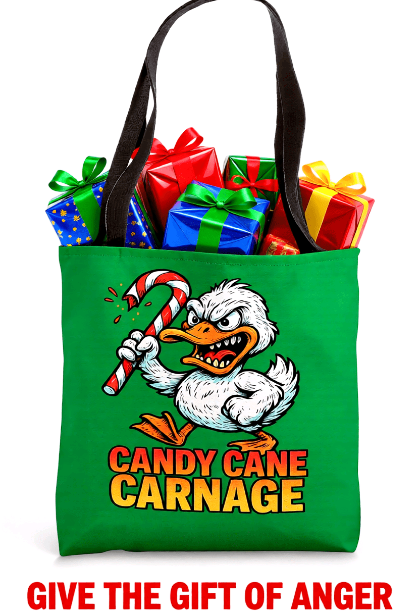 Funny angry Christmas tote bag.