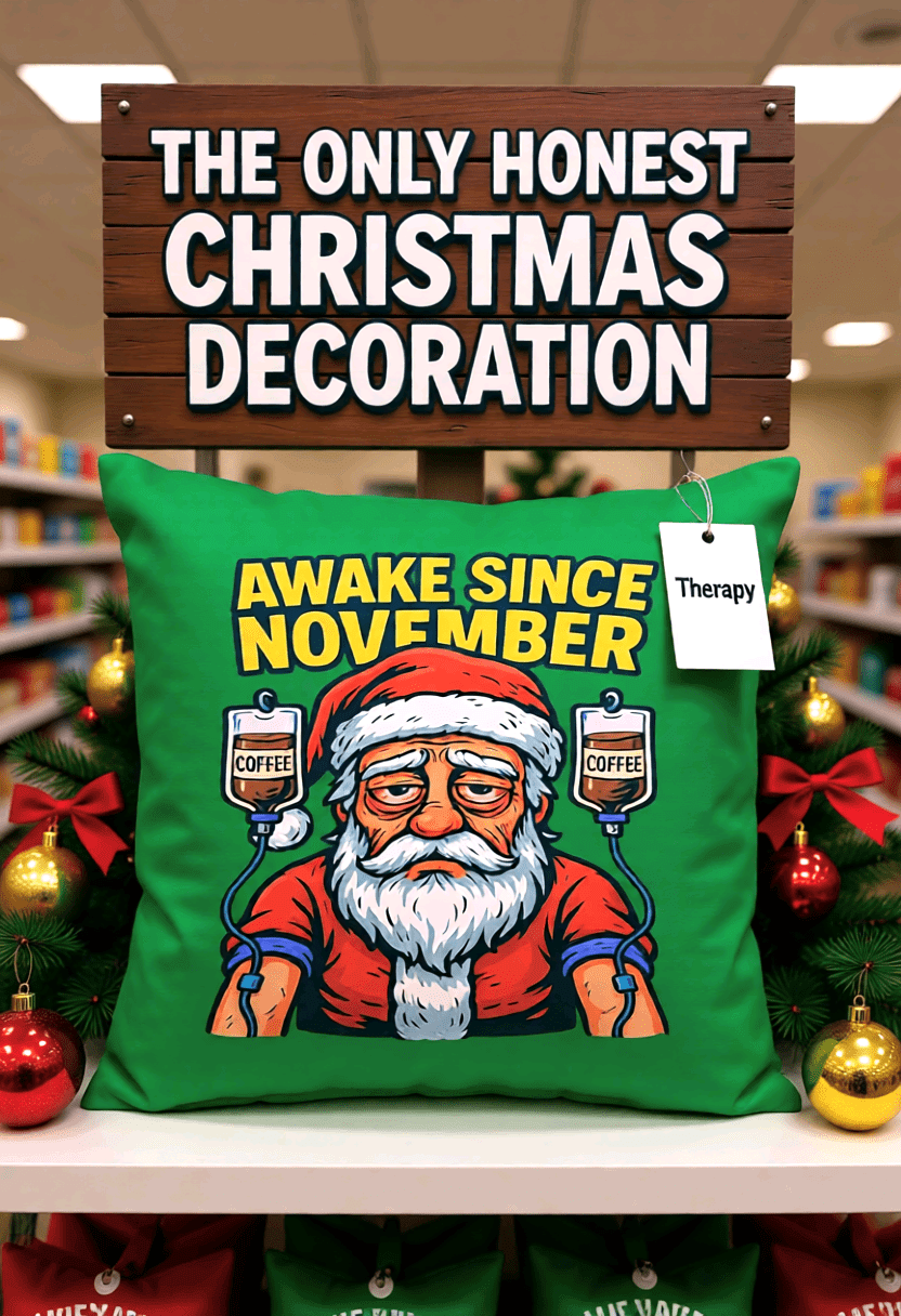 Santa getting coffee via IV.